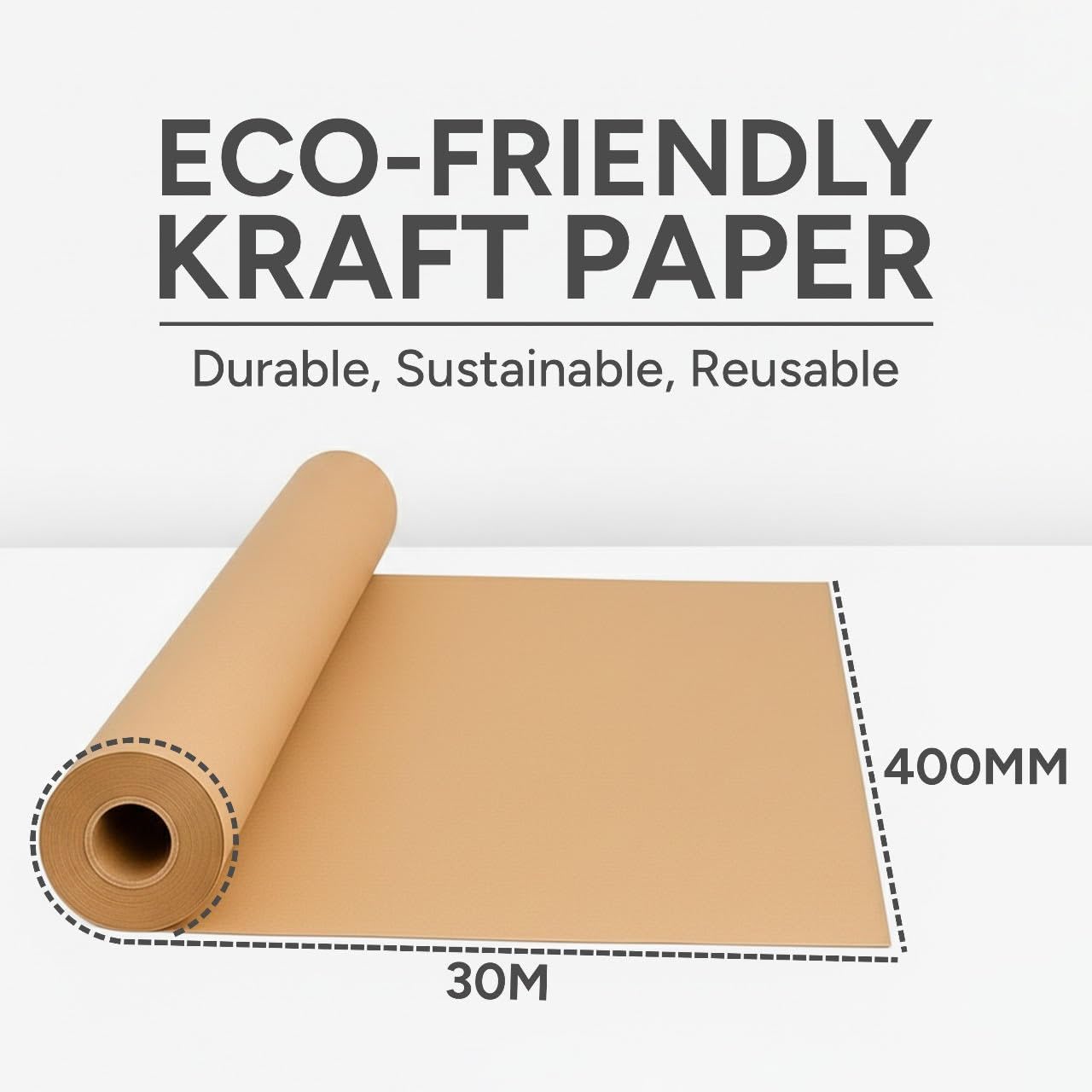 AVLASH Brown Kraft Wrapping Paper Roll, Recyclable, 400mm x 30m