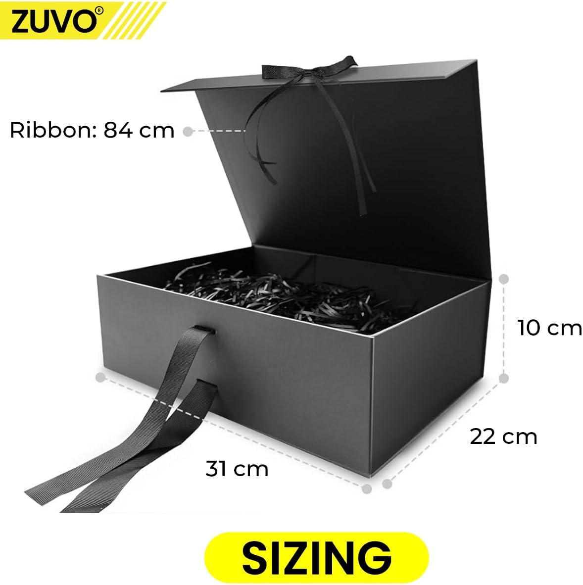 Black Magnetic Gift Box with Ribbon - Elegant Gift Box for Weddings, Birthdays, and Anniversaries - Premium Quality, 31x22x10 CM - 1 Pack