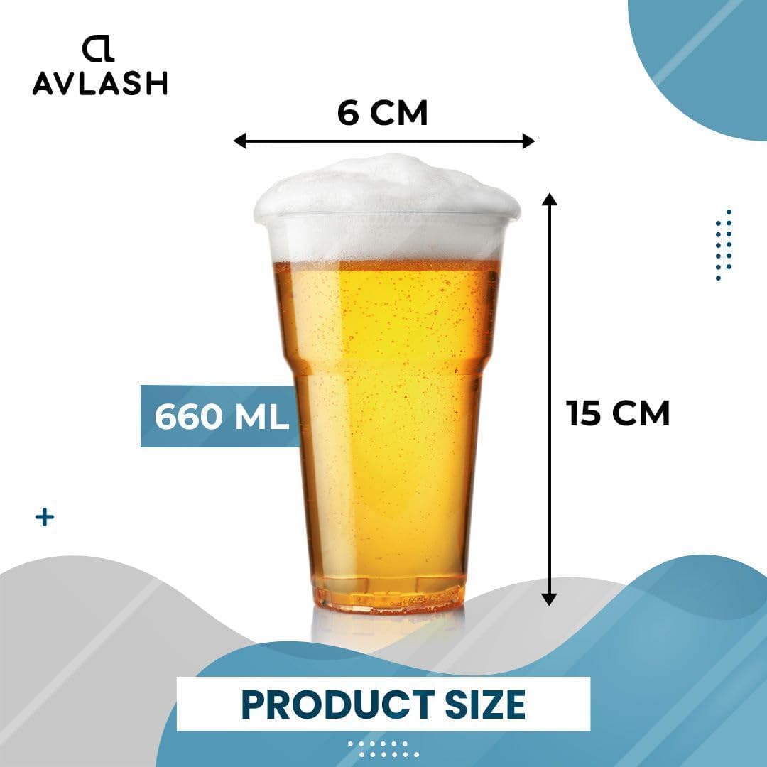 AVLASH® Pack of 50 Clear Plastic Full Pint Glasses – 660ml Disposable Drinking Cups – Recyclable Plastic Tumblers for Parties, Events, BBQs, Catering, Weddings, Outdoor & Everyday Use