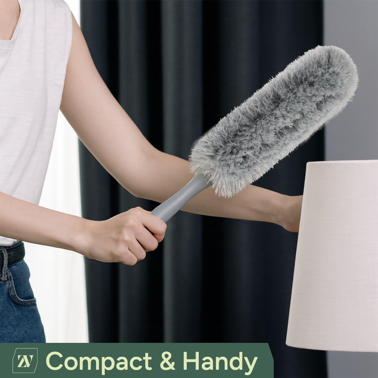Zuvo Microfibre Duster for Cleaning, Washable Detachable Head, Fluffy Brush | For blinds, ceiling fans, furniture, electronics, skirting boards, machine washable head, bendable, soft-grip handle