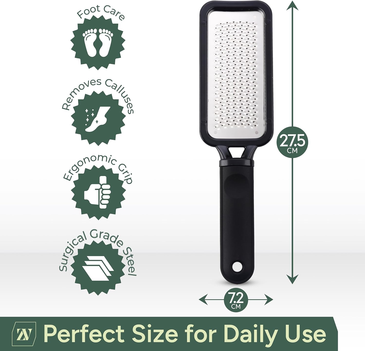 Zuvo Foot File for Hard Skin - Surgical Stainless Steel Callus Remover (XL) with Skin Catcher | Wet & Dry Pedicure Foot Scraper for Cracked Heels & Dead Skin Removal
