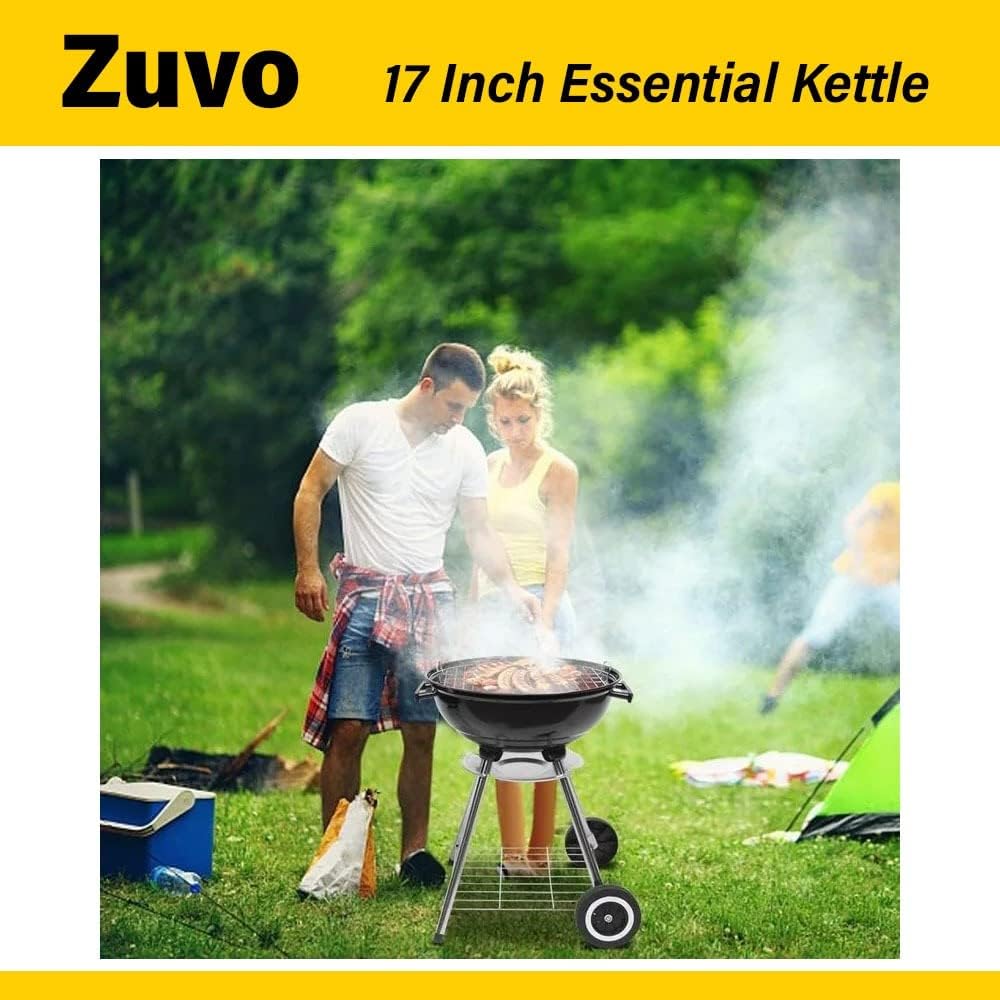 43cm Portable Charcoal Kettle BBQ Grill with Wheels & Thermometer
