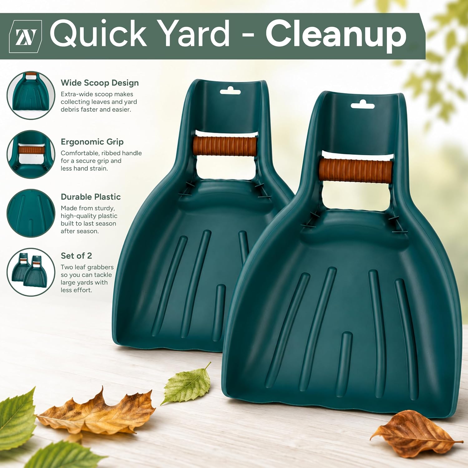 Zuvo Heavy Duty Garden Leaf Grabbers, Leaf Scoops, Set of 2