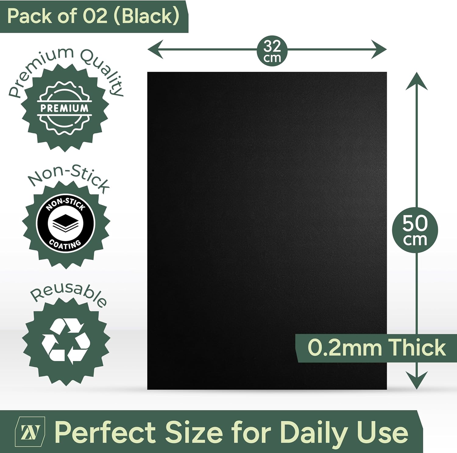Zuvo Oven Liners for Fan Assisted Ovens 32x50cm, Non-Stick Reusable 2-Pack | Oven Bottom Protector, PTFE Fibreglass, Heat Resistant to 260°C, Dishwasher Safe, Trimmable, Electric & Gas Compatible