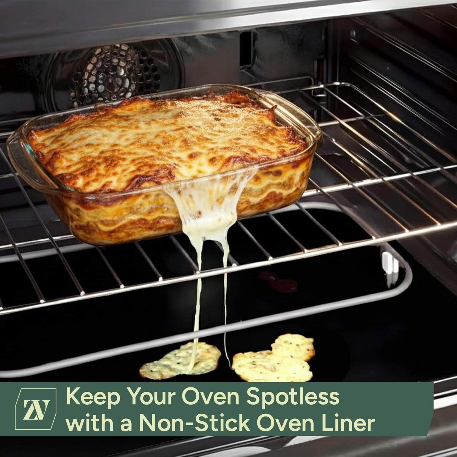 Zuvo Oven Liners for Fan Assisted Ovens 32x50cm, Non-Stick Reusable 2-Pack | Oven Bottom Protector, PTFE Fibreglass, Heat Resistant to 260°C, Dishwasher Safe, Trimmable, Electric & Gas Compatible