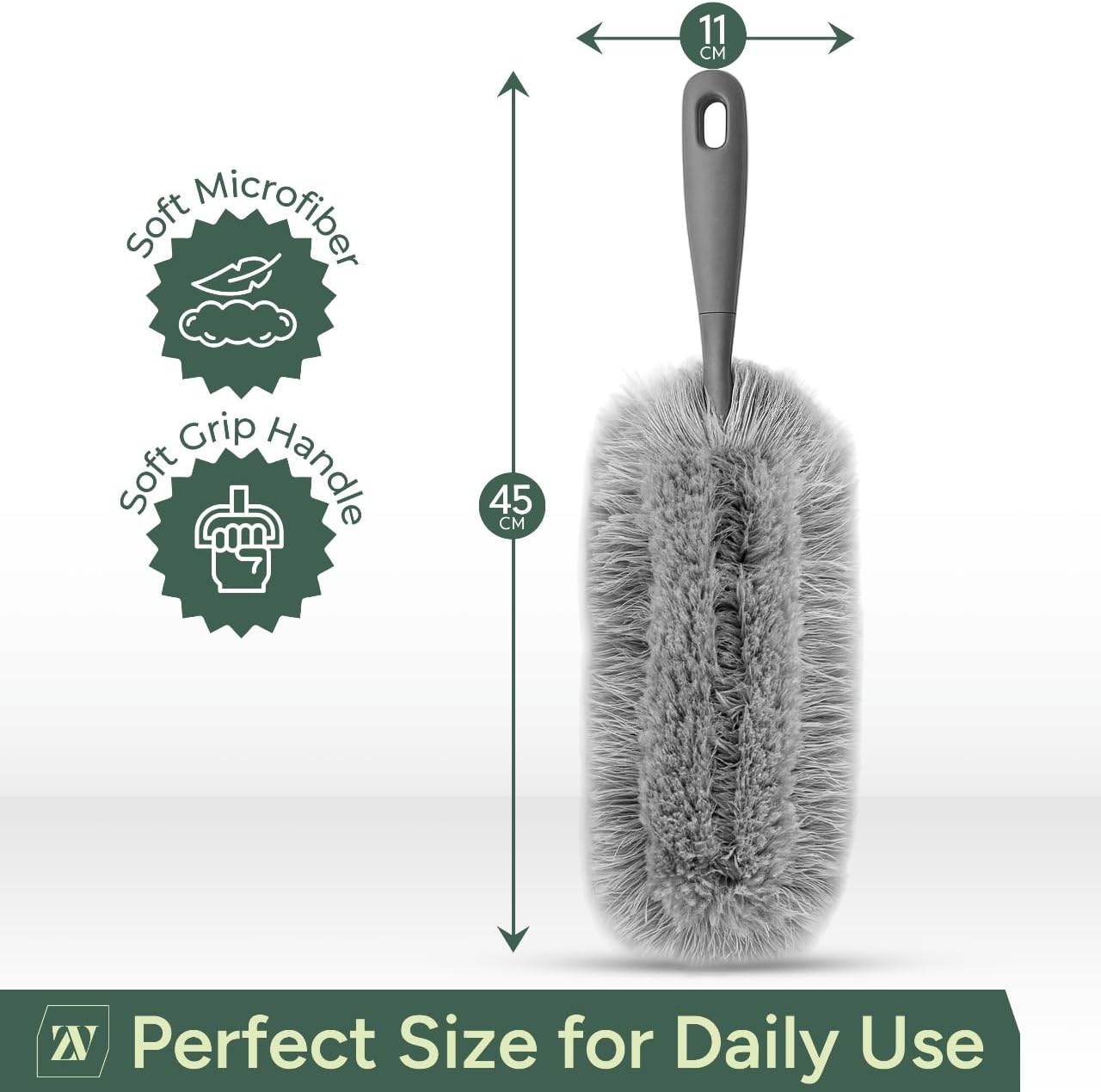 Zuvo Microfibre Duster for Cleaning, Washable Detachable Head, Fluffy Brush | For blinds, ceiling fans, furniture, electronics, skirting boards, machine washable head, bendable, soft-grip handle