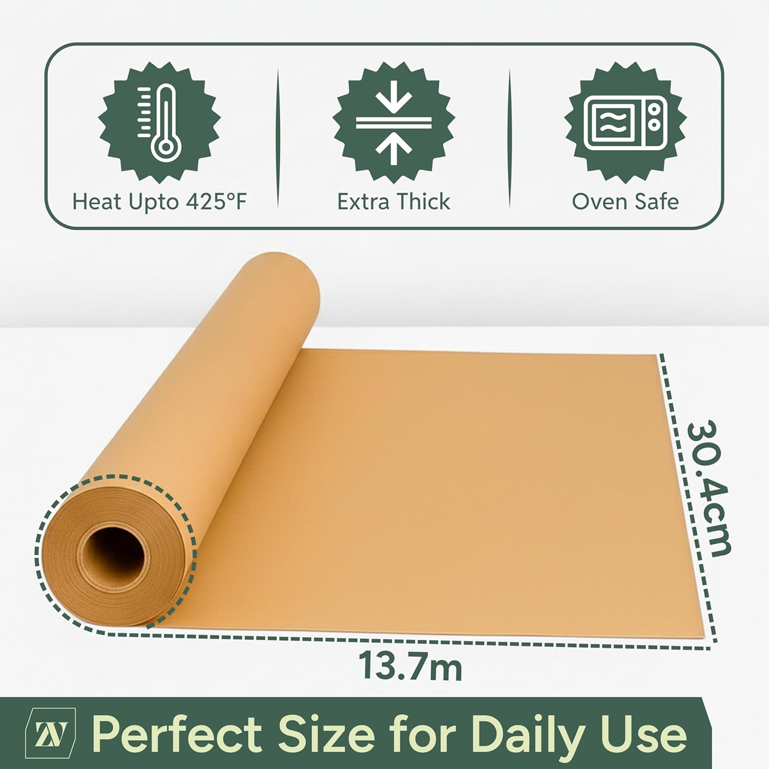 Zuvo Parchment Paper Roll, Greaseproof Baking Paper, Air Fryer & Oven Liner | Non-stick unbleached greaseproof, oven/microwave/air fryer/freezer safe -55°C to 230°C, 13.7m x 30.4cm roll, cut-to-size