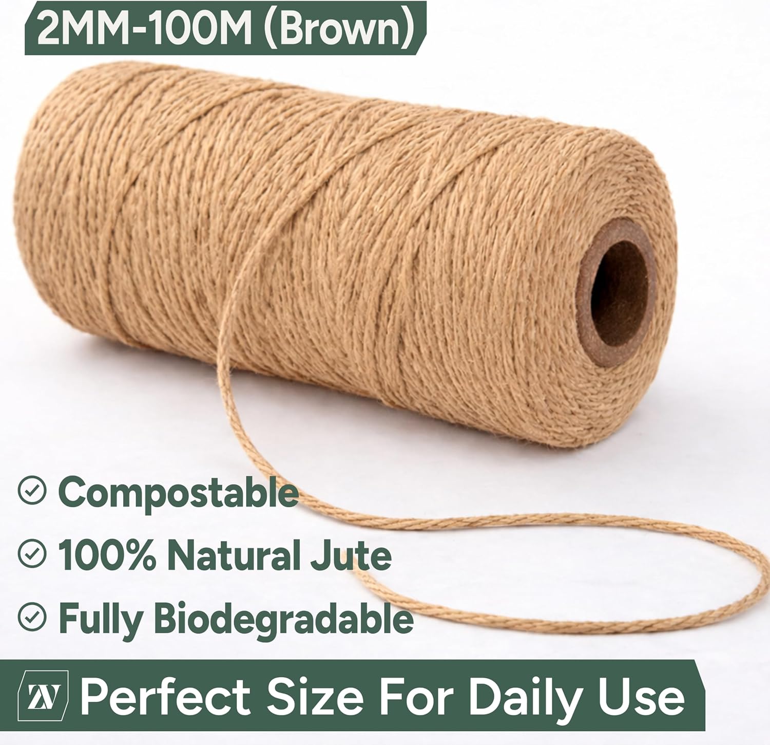 Zuvo Jute Twine 100m - Natural Garden String, 2mm 3-Ply Brown,Biodegradable | Low-Odour Colourfast Jute, Crafts, Gift Wrapping, Floristry, Climbing Plants