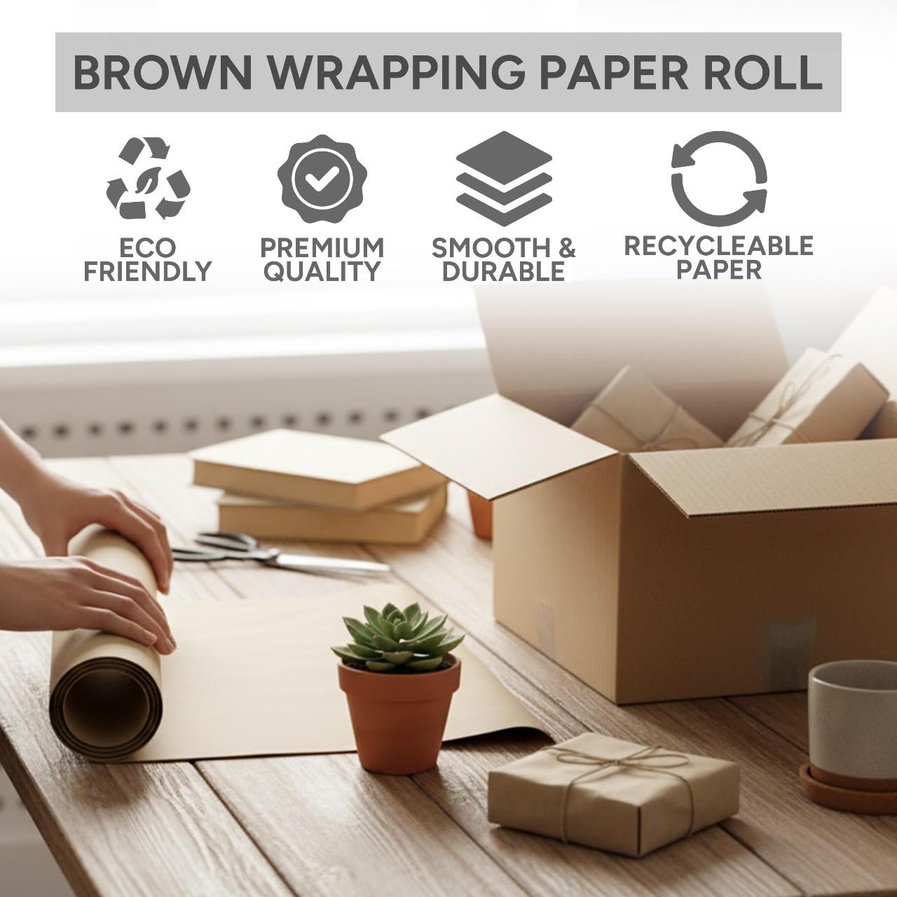 AVLASH Brown Kraft Wrapping Paper Roll, Recyclable, 400mm x 30m
