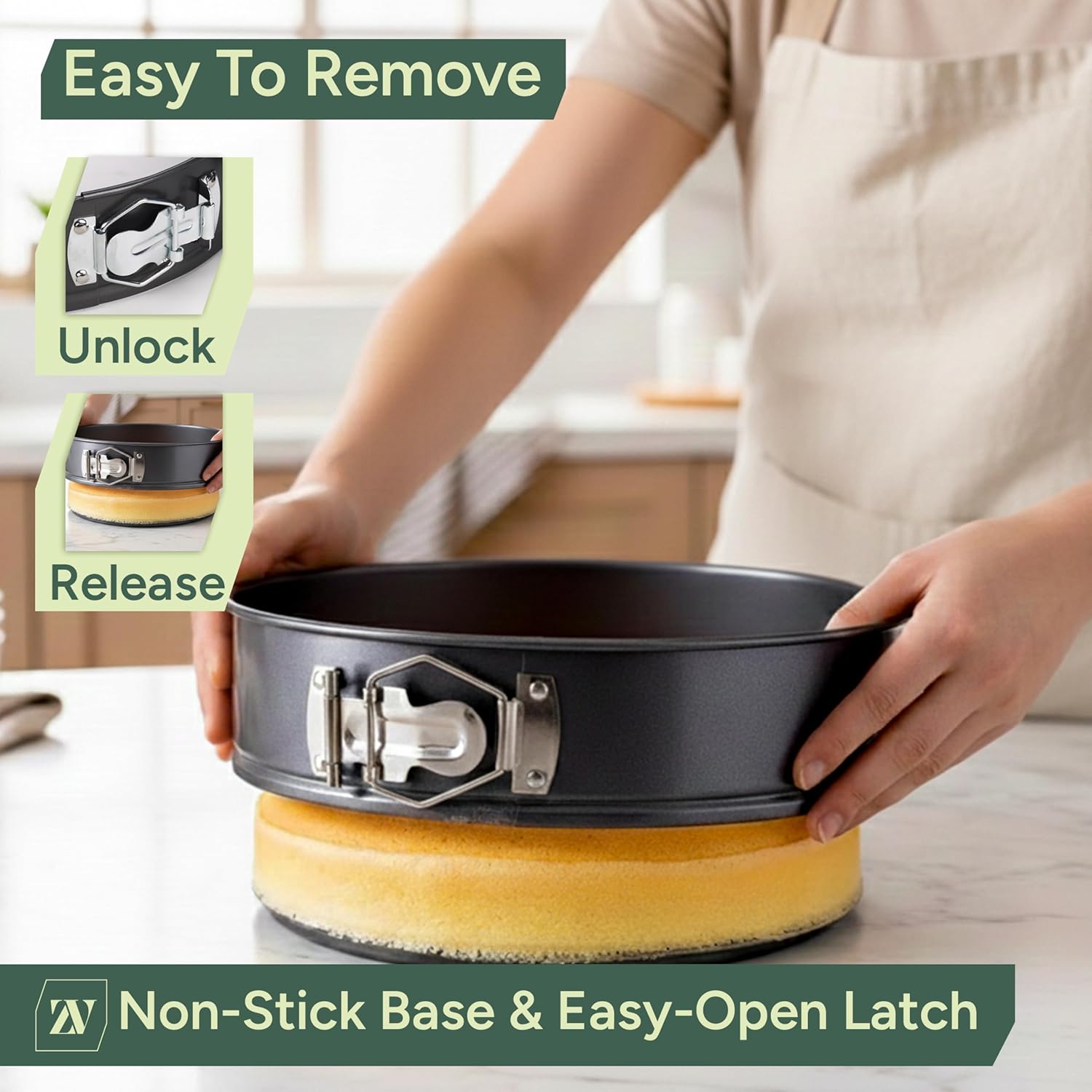 Zuvo Springform Cake Tin 9 Inch/23cm, Non-Stick Round Baking Pan Loose Base | Carbon Steel, Cheesecake Tin, Easy Clip Release, Oven/Fridge/Freezer Safe, Leak-Resistant, 23cm/9in Round Cake Tin for Baking