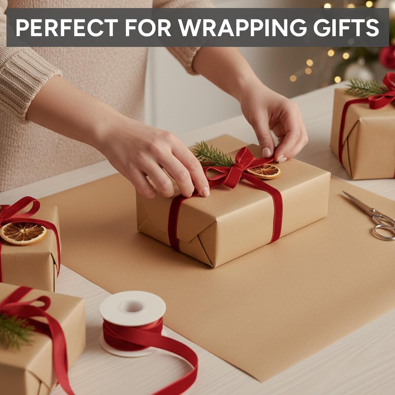 AVLASH Brown Kraft Wrapping Paper Roll, Recyclable, 400mm x 30m