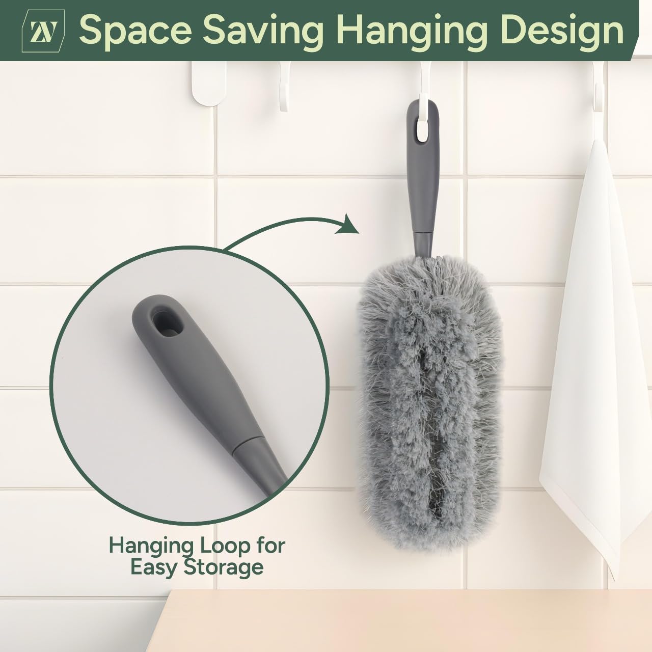 Zuvo Microfibre Duster for Cleaning, Washable Detachable Head, Fluffy Brush | For blinds, ceiling fans, furniture, electronics, skirting boards, machine washable head, bendable, soft-grip handle