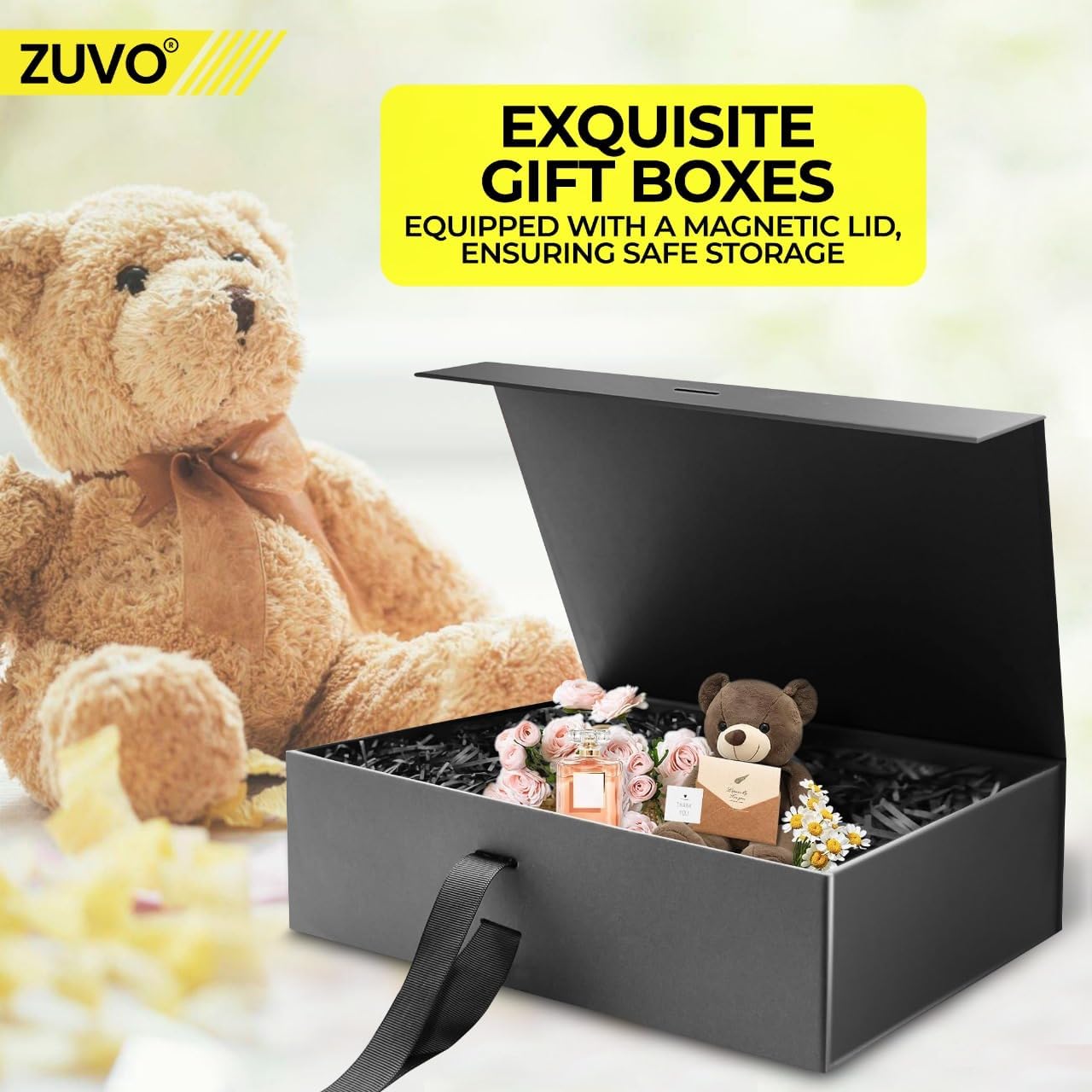 Black Magnetic Gift Box with Ribbon - Elegant Gift Box for Weddings, Birthdays, and Anniversaries - Premium Quality, 31x22x10 CM - 1 Pack