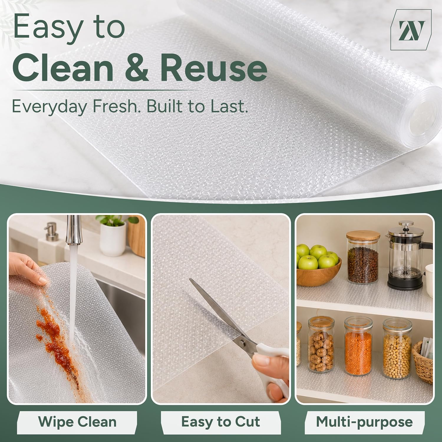 Zuvo Shelf Liner Non Slip Drawer Cupboard Mat 30cm x 3m Waterproof Roll