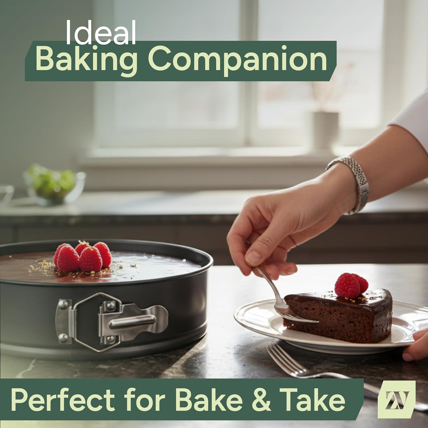 Zuvo Springform Cake Tin 9 Inch/23cm, Non-Stick Round Baking Pan Loose Base | Carbon Steel, Cheesecake Tin, Easy Clip Release, Oven/Fridge/Freezer Safe, Leak-Resistant, 23cm/9in Round Cake Tin for Baking