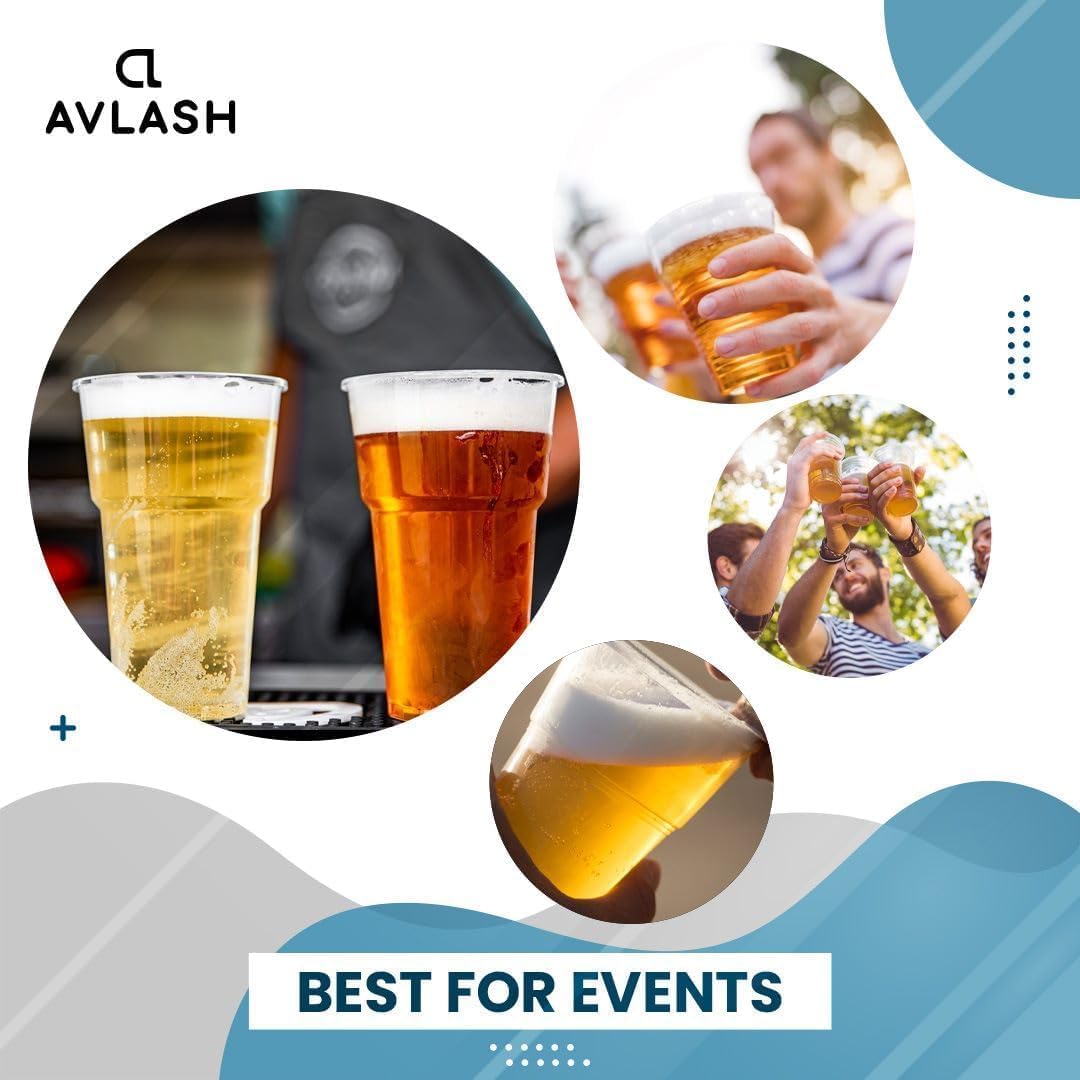 AVLASH® Pack of 50 Clear Plastic Half Pint Glasses – 330ml Disposable Drinking Cups – Recyclable Plastic Tumblers for Parties, Events, BBQs, Catering, Weddings, Outdoor & Everyday Use