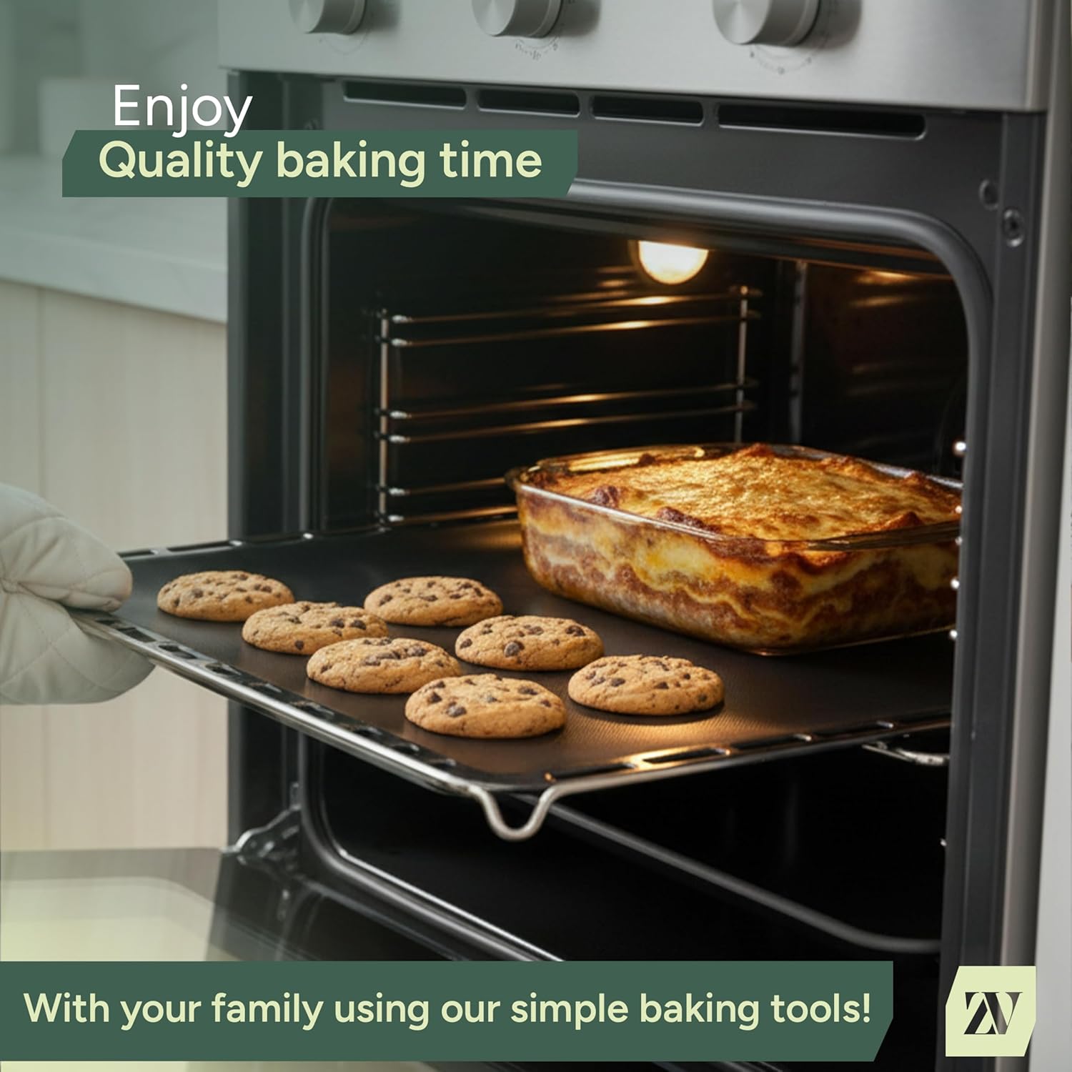 Zuvo Oven Liners for Fan Assisted Ovens 32x50cm, Non-Stick Reusable 2-Pack | Oven Bottom Protector, PTFE Fibreglass, Heat Resistant to 260°C, Dishwasher Safe, Trimmable, Electric & Gas Compatible