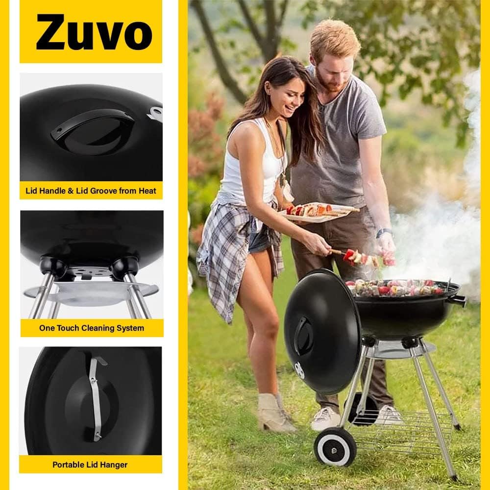 43cm Portable Charcoal Kettle BBQ Grill with Wheels & Thermometer