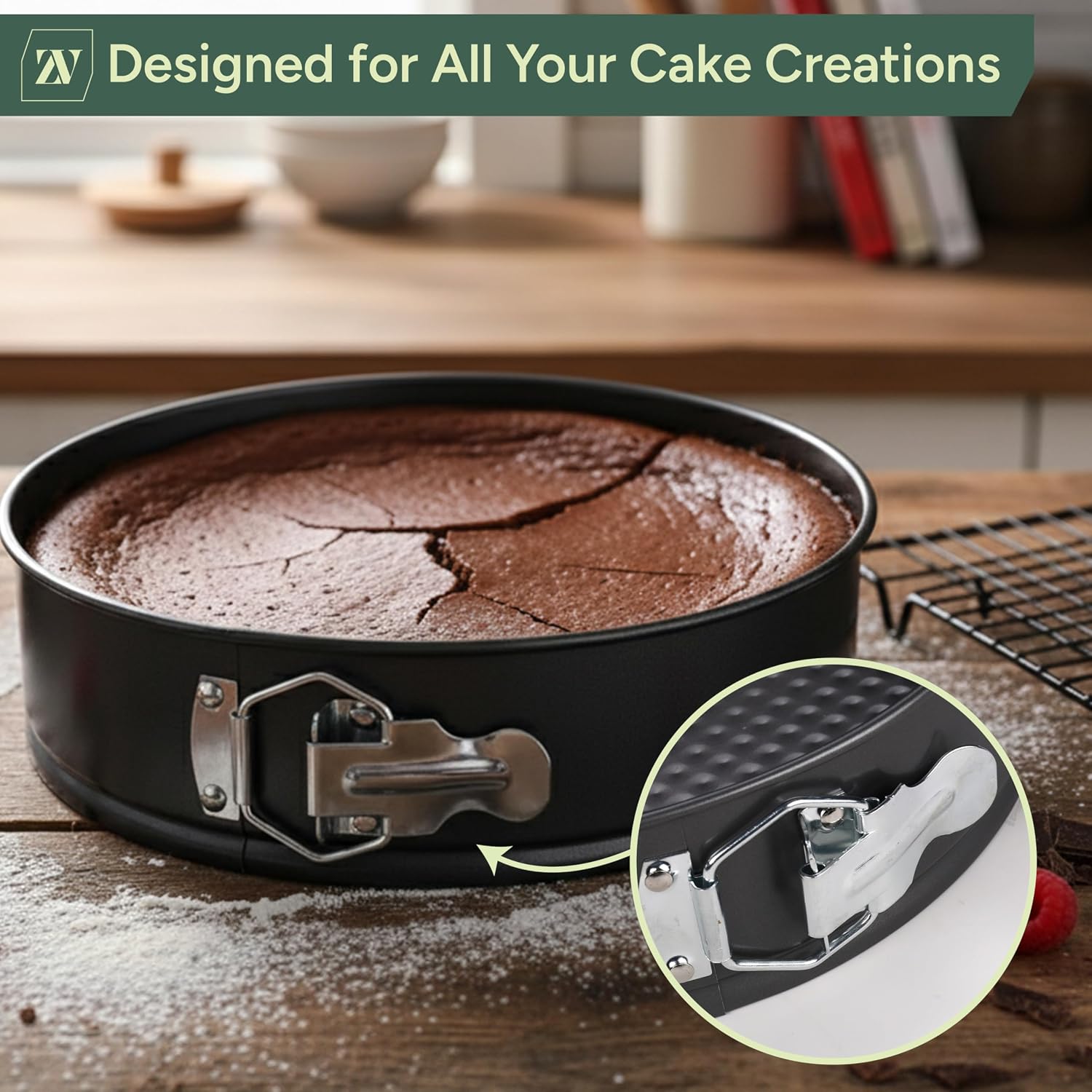 Zuvo Springform Cake Tin 9 Inch/23cm, Non-Stick Round Baking Pan Loose Base | Carbon Steel, Cheesecake Tin, Easy Clip Release, Oven/Fridge/Freezer Safe, Leak-Resistant, 23cm/9in Round Cake Tin for Baking