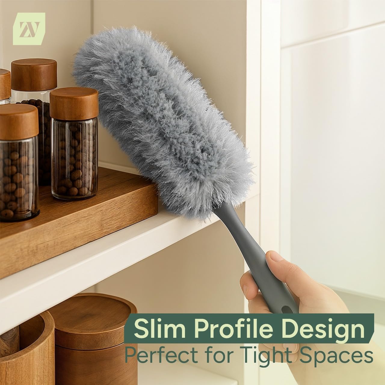 Zuvo Microfibre Duster for Cleaning, Washable Detachable Head, Fluffy Brush | For blinds, ceiling fans, furniture, electronics, skirting boards, machine washable head, bendable, soft-grip handle