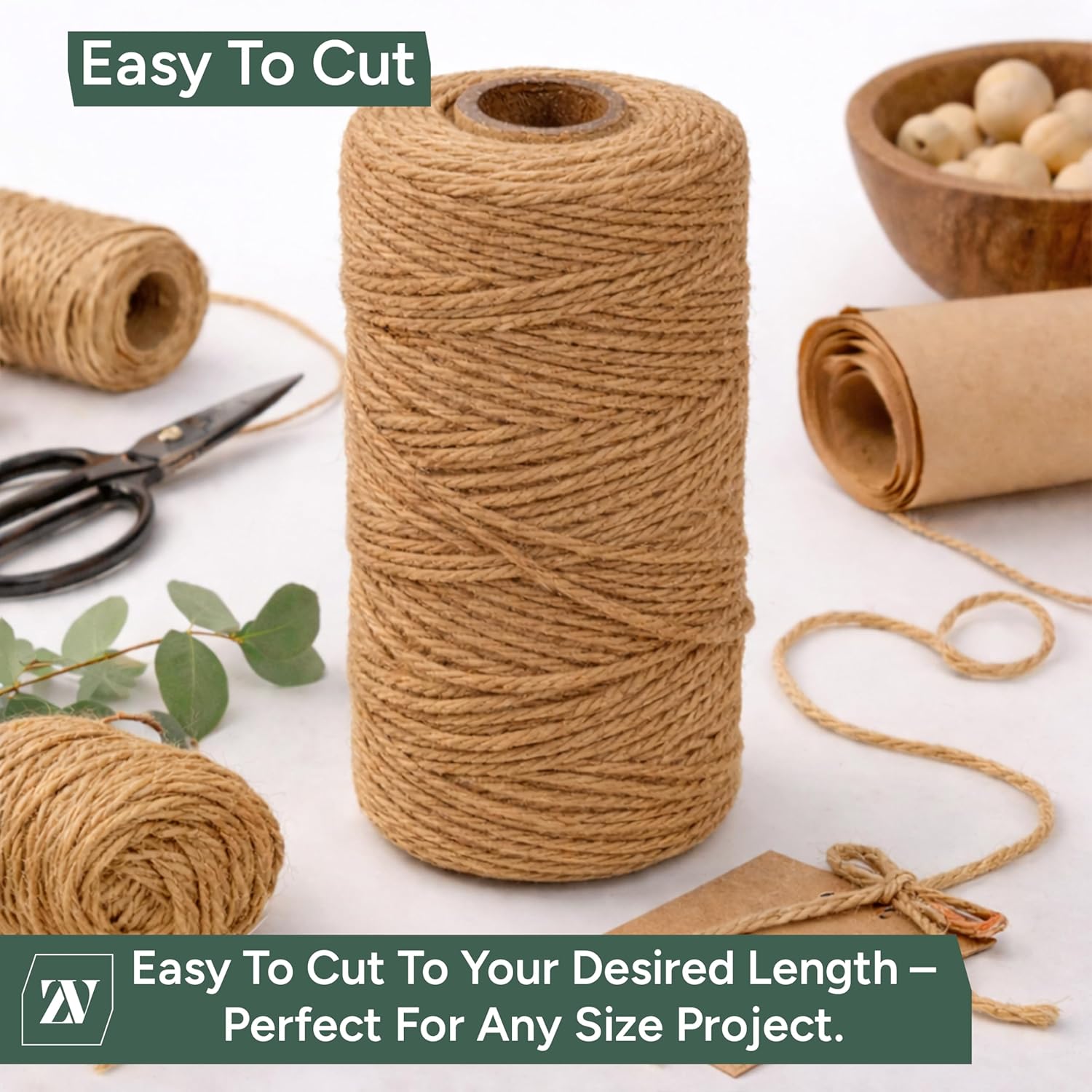 Zuvo Jute Twine 100m - Natural Garden String, 2mm 3-Ply Brown,Biodegradable | Low-Odour Colourfast Jute, Crafts, Gift Wrapping, Floristry, Climbing Plants