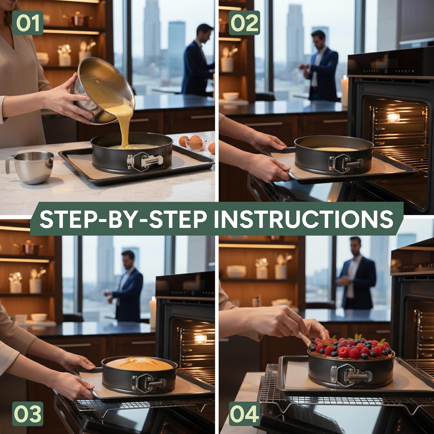 Zuvo Springform Cake Tin 9 Inch/23cm, Non-Stick Round Baking Pan Loose Base | Carbon Steel, Cheesecake Tin, Easy Clip Release, Oven/Fridge/Freezer Safe, Leak-Resistant, 23cm/9in Round Cake Tin for Baking