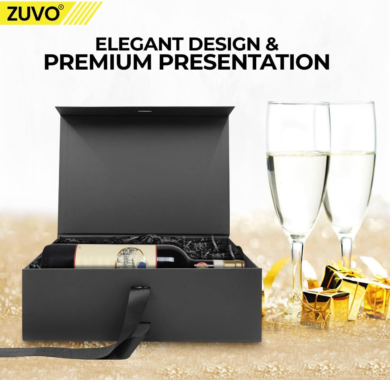 Black Magnetic Gift Box with Ribbon - Elegant Gift Box for Weddings, Birthdays, and Anniversaries - Premium Quality, 31x22x10 CM - 1 Pack