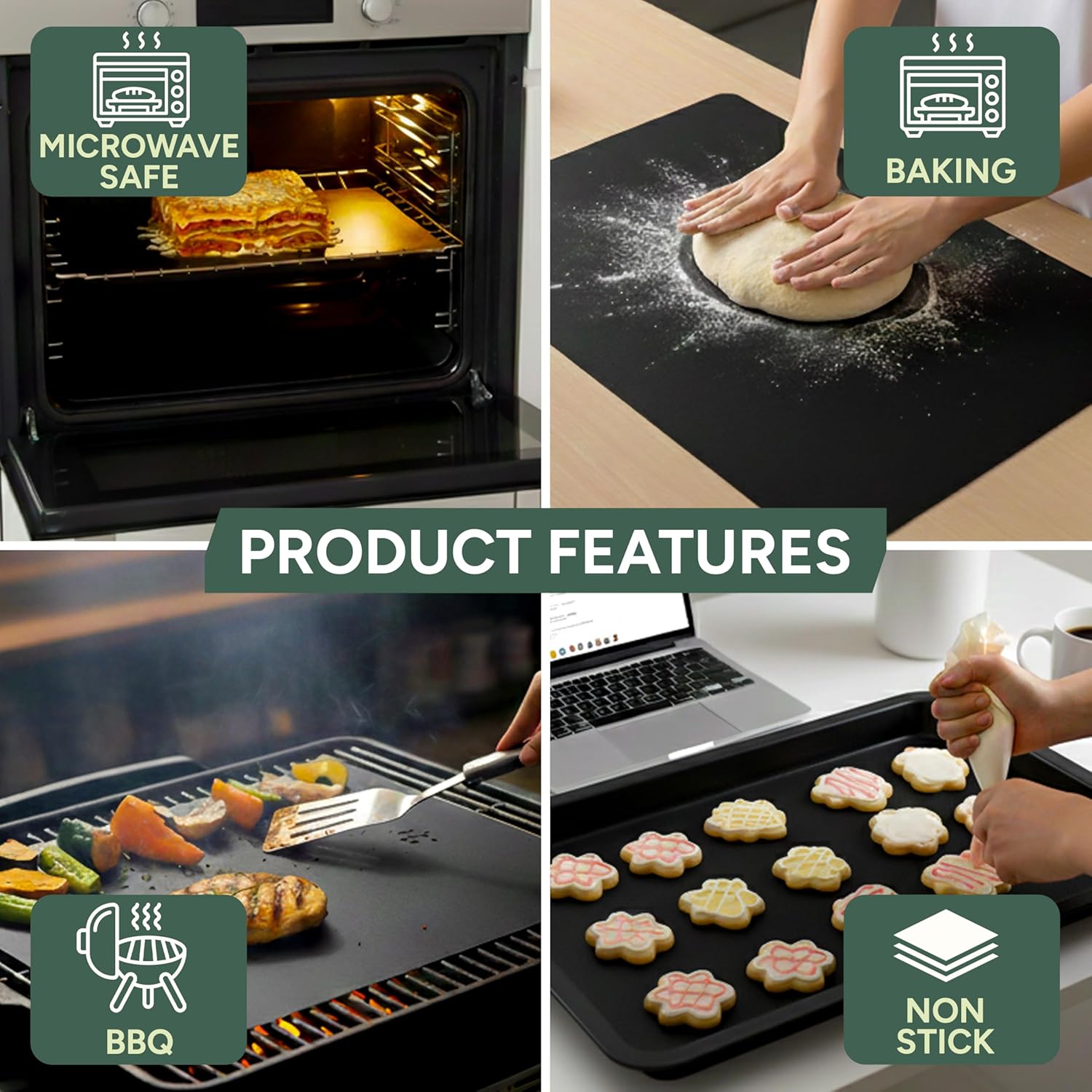 Zuvo Oven Liners for Fan Assisted Ovens 32x50cm, Non-Stick Reusable 2-Pack | Oven Bottom Protector, PTFE Fibreglass, Heat Resistant to 260°C, Dishwasher Safe, Trimmable, Electric & Gas Compatible