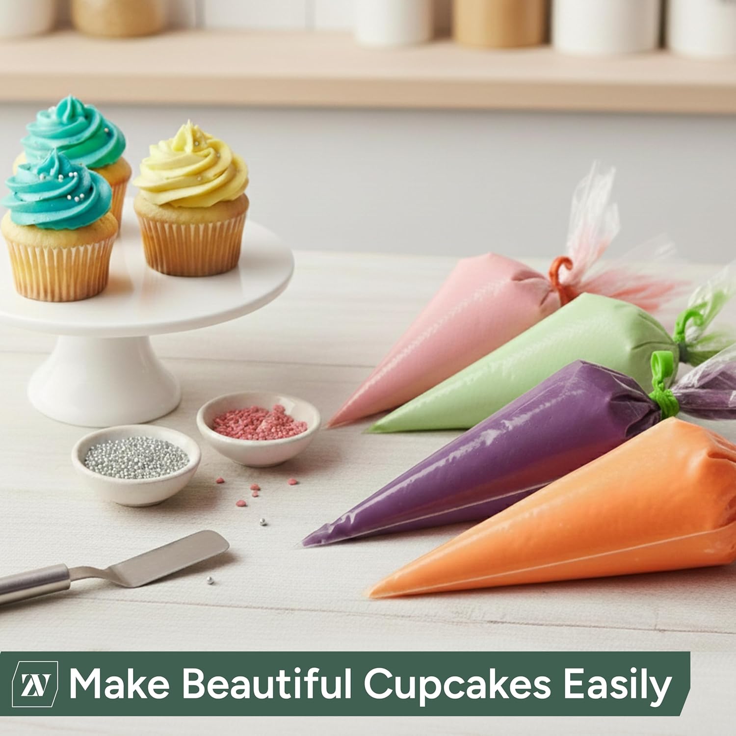 Zuvo Disposable Piping Bags (100 Pack – 12 Inches) | Thick Transparent Tipless Icing Bags | Non-Slip, Burst-Proof, Food-Grade Pastry Bags for Decorating Cakes, Cupcakes, Biscuits & Pastries