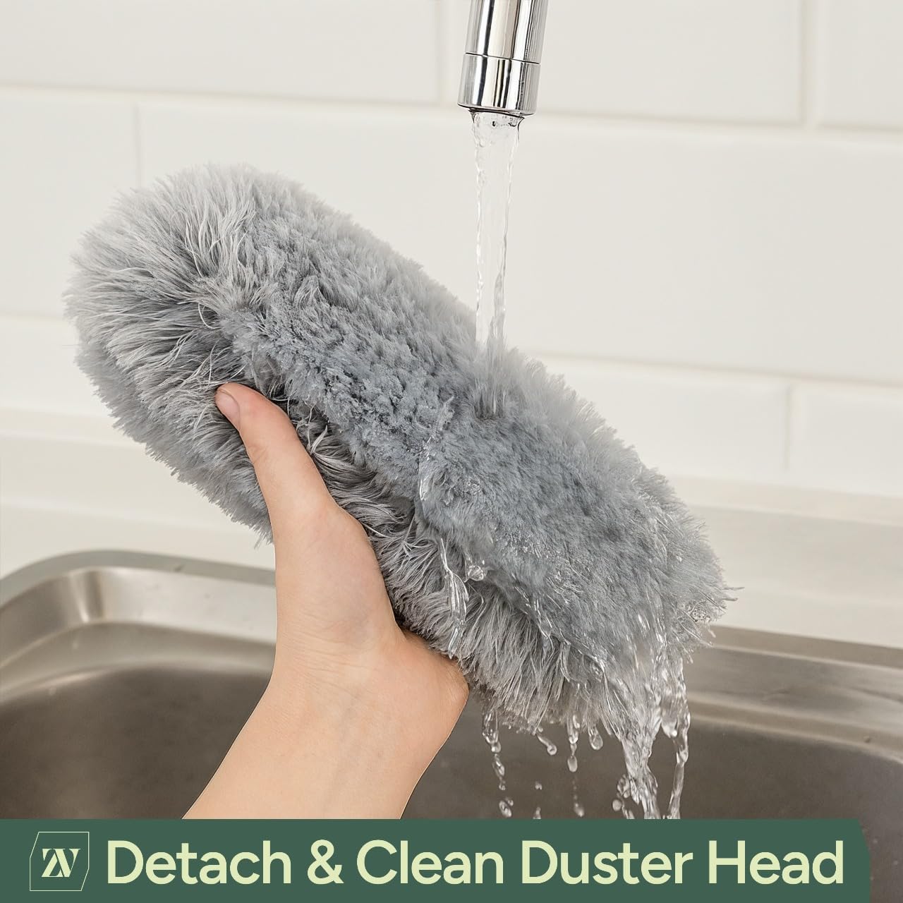 Zuvo Microfibre Duster for Cleaning, Washable Detachable Head, Fluffy Brush | For blinds, ceiling fans, furniture, electronics, skirting boards, machine washable head, bendable, soft-grip handle