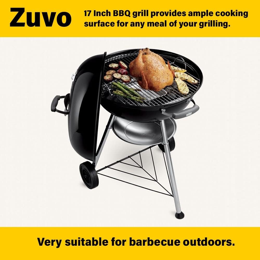 43cm Portable Charcoal Kettle BBQ Grill with Wheels & Thermometer