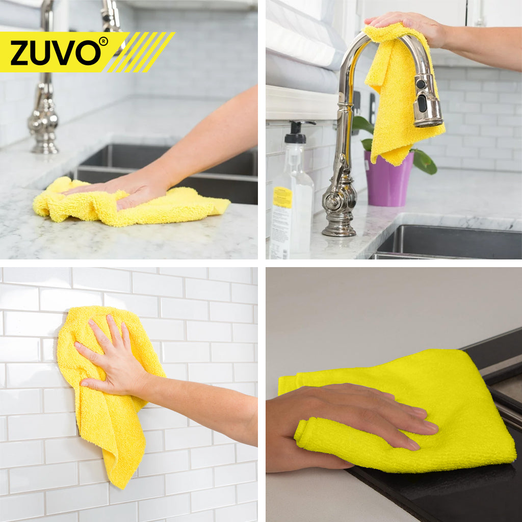 Zuvo Microfiber Cloth for Daily Cleaning - Pack of 12-32 x 32 cm - Multi Purpose Microfiber Cleaning Cloth Kithcen, Car, Glass - Yellow