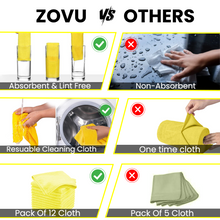 Load image into Gallery viewer, Zuvo Microfiber Cloth for Daily Cleaning - Pack of 12-32 x 32 cm - Multi Purpose Microfiber Cleaning Cloth Kithcen, Car, Glass - Yellow
