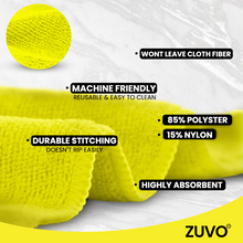 Load image into Gallery viewer, Zuvo Microfiber Cloth for Daily Cleaning - Pack of 12-32 x 32 cm - Multi Purpose Microfiber Cleaning Cloth Kithcen, Car, Glass - Yellow
