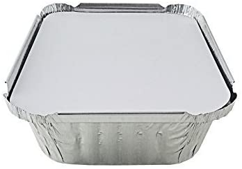 Zuvo 50 Aluminium Disposable Foil Food Container with Lids-Size 2A 14cm x 12 cm x 5 cm, Clear