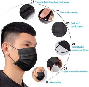 Extra Value 3 Layer Face Masks For Adults Disposable Masks Black Pack Of 100