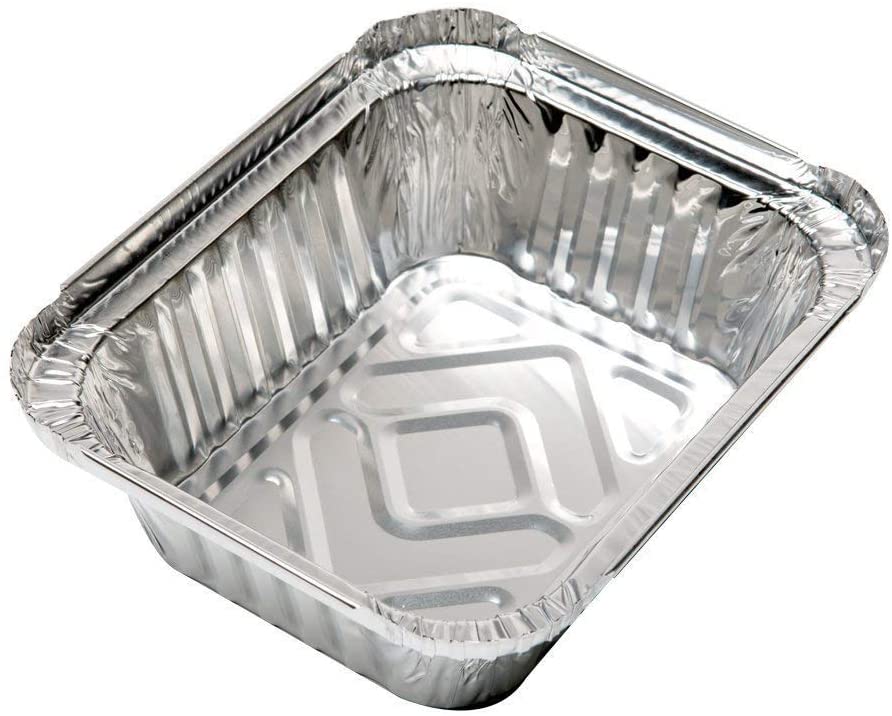 Zuvo 50 Aluminium Disposable Foil Food Container with Lids-Size 2A 14cm x 12 cm x 5 cm, Clear