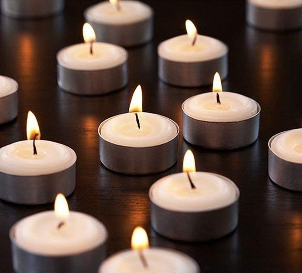 Zuvo [50 Pack] Tea Light Candles 8 Hour Burn Time White Unscented 3.8cm x 2.3cm 23 g