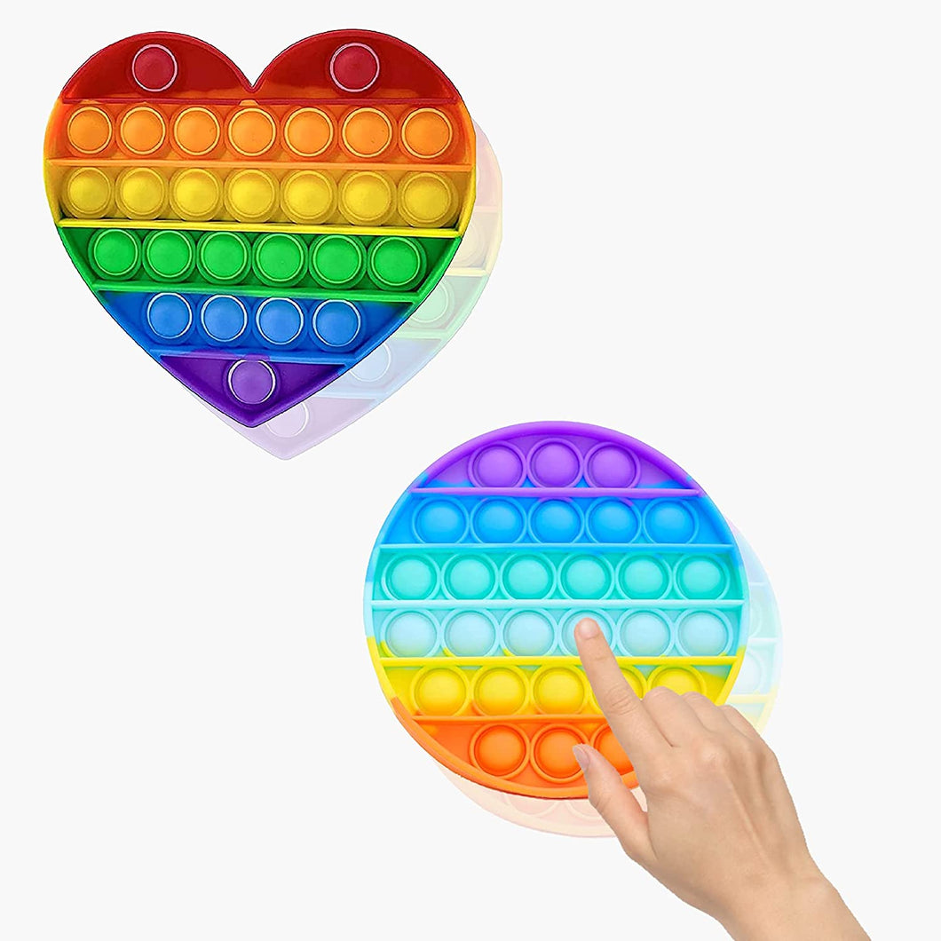 Zuvo 2 Pack Bubble Fidget Squeeze Sensory Toy Rainbow Color (Heart + Round)