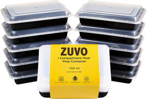 Zuvo 15 Pack 1 Compartment Meal Prep Bento Box. Reusable Plastic Food Container