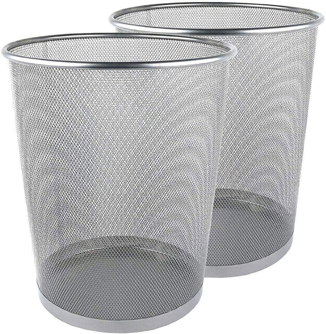 Zuvo Silver Round Metal Mesh Waste Paper Bin Lightweight Pack of 2