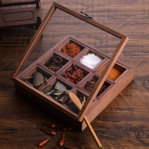 Wooden Spice Rack Organiser and Masala Dabba Style Spice Storage Box with Lid