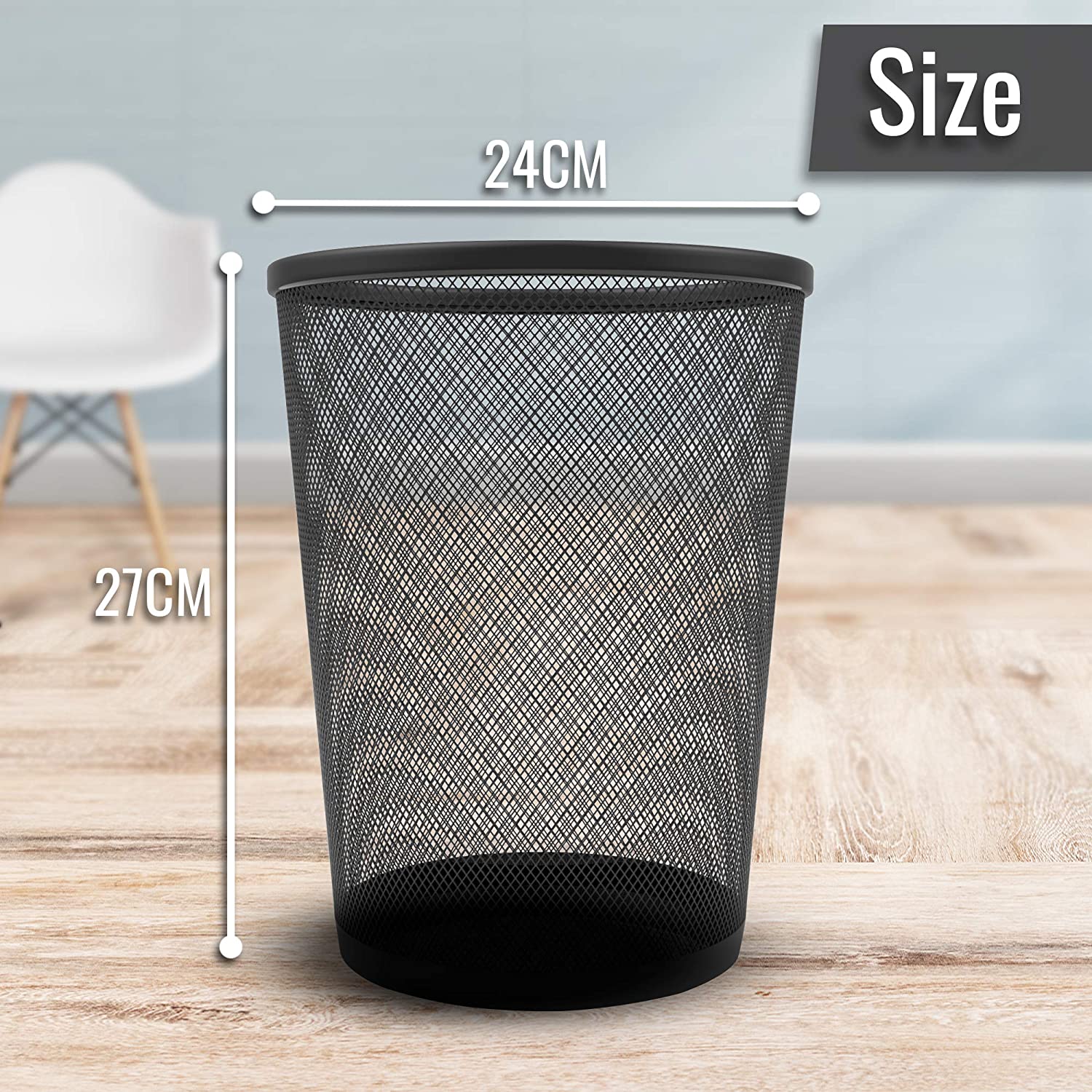 Zuvo Circular Mesh Waste Bin, Metal Black, 19 x 24.5 x 26 cm (Pack of 2)