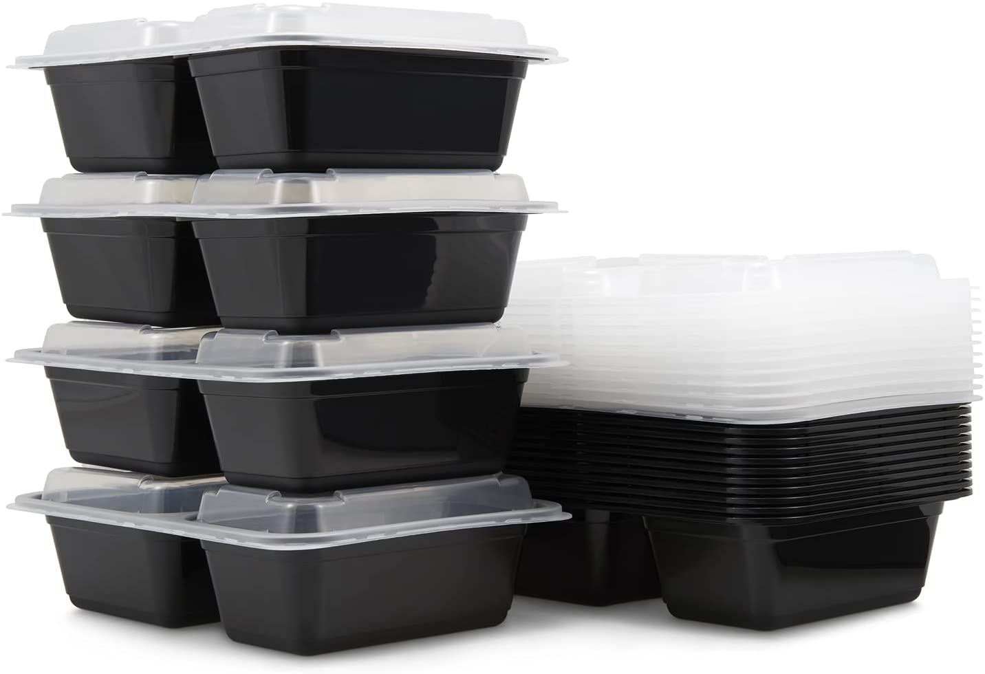 Zuvo 15 Pack Reusable BPA Free Plastic 2 Compartment Food Storage Container with Airtight Lids