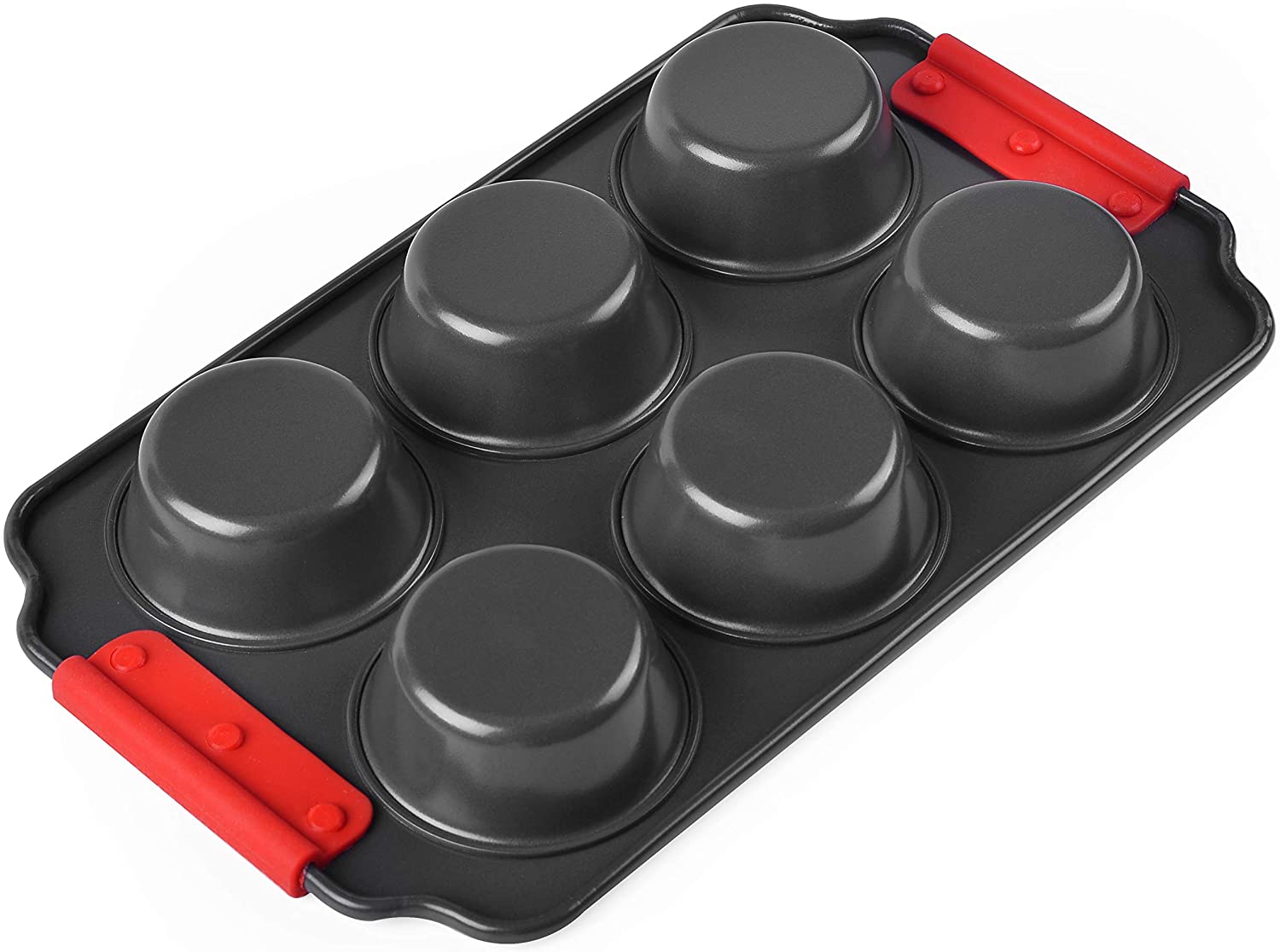 6 Cup Muffin Tray Non-Stick with Silicone Handles | Muffin Tray to Make Cupcakes