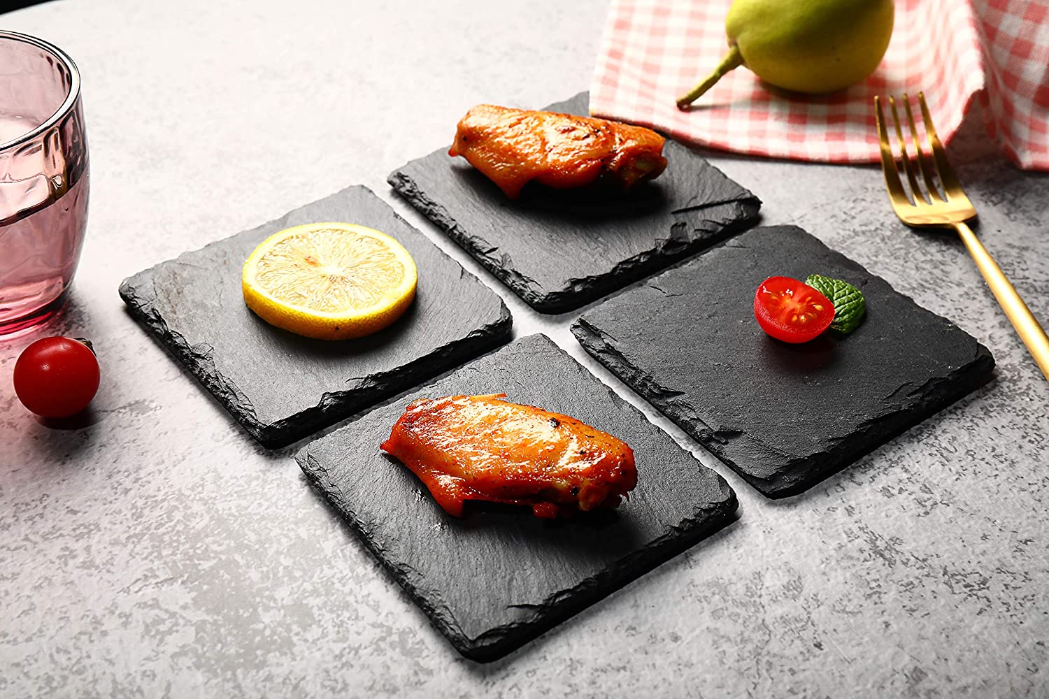 Zuvo Slate Plate Placemats and Coaster Set. Granite Finish for A Rustic and Contemporary Décor