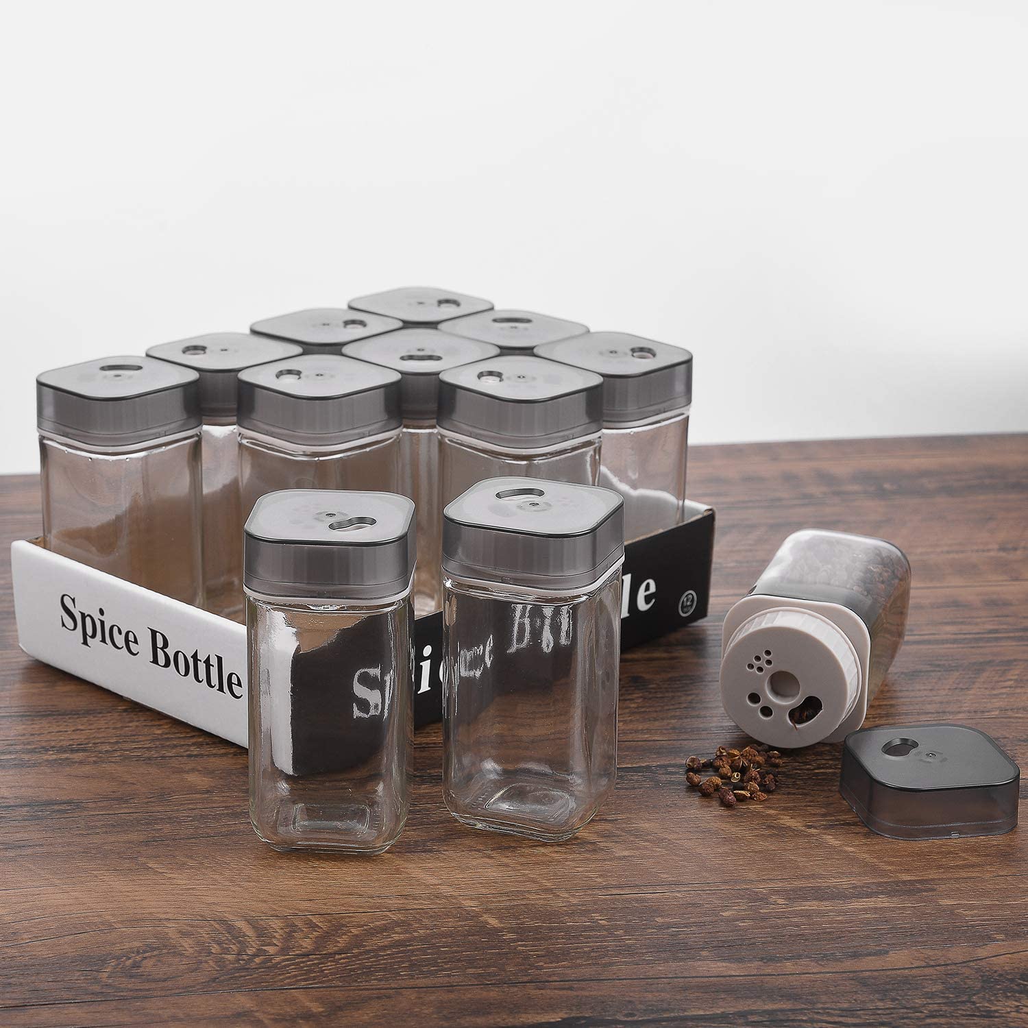 Zuvo 12 Pcs Spice Rack Freestanding Bottles with Lids and Shakers