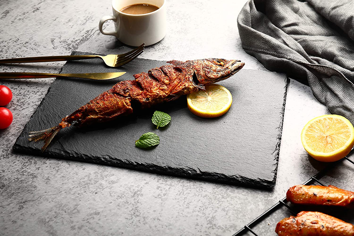 Zuvo Slate Plate Placemats and Coaster Set. Granite Finish for A Rustic and Contemporary Décor