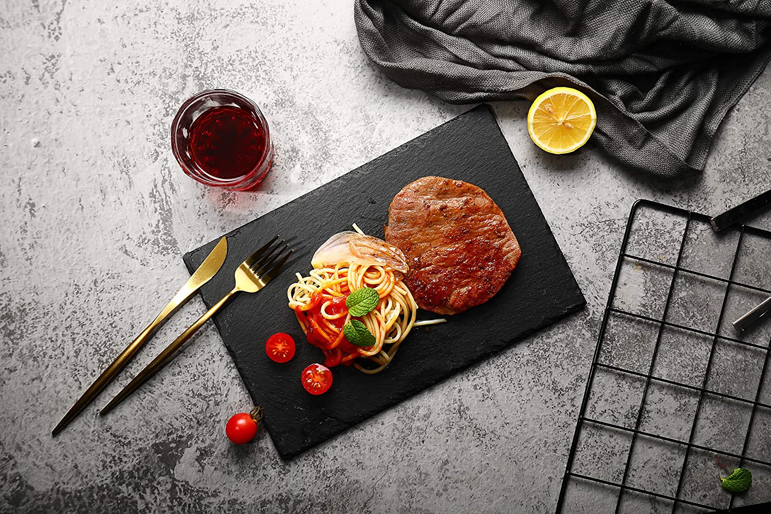 Zuvo Slate Plate Placemats and Coaster Set. Granite Finish for A Rustic and Contemporary Décor