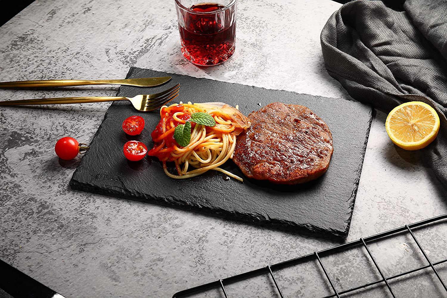 Zuvo Slate Plate Placemats and Coaster Set. Granite Finish for A Rustic and Contemporary Décor